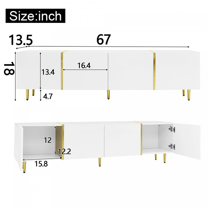 Frances Modern Tv Stand With 4 Doors,high-gloss White Tv Stand