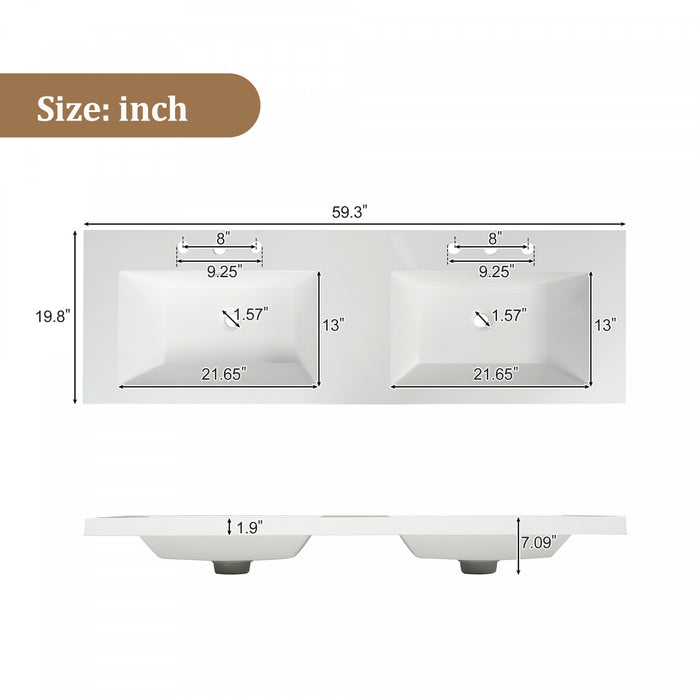 Ethan 59.3-Inch Double Sink Bathroom Vanity with Soft-Close Storage,Wood
