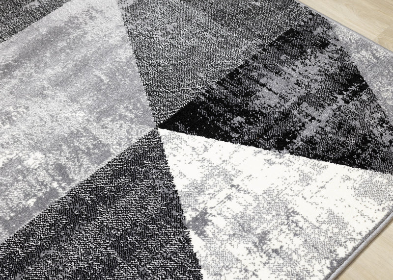 Covington Black White Grey Distressed Geometric Triangle Rug, 5'3\" x 7'7\" Indoor Area Rug
