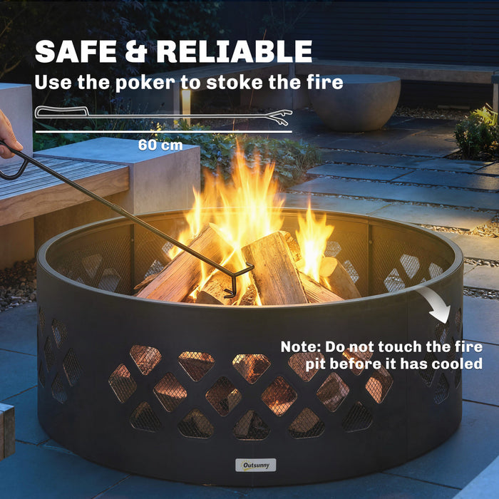 Outsunny Outdoor Fire Pit, Portable Bottomless Fire Ring with Poker, Black