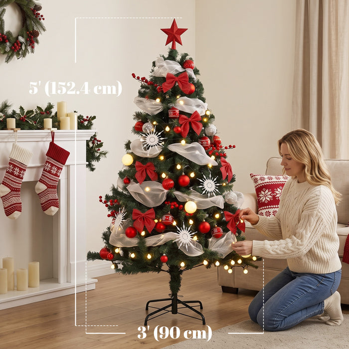 HOMCOM 5ft Prelit Chri stmas Tree Spruce with 8 Modes, 450 Tips, 150 LEDs