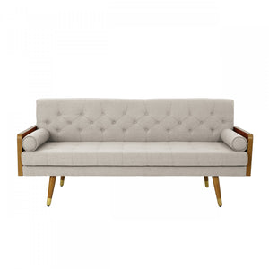 Aidan 3-seater Tufted Fabric Sofa With Rolled Pillows - Beige