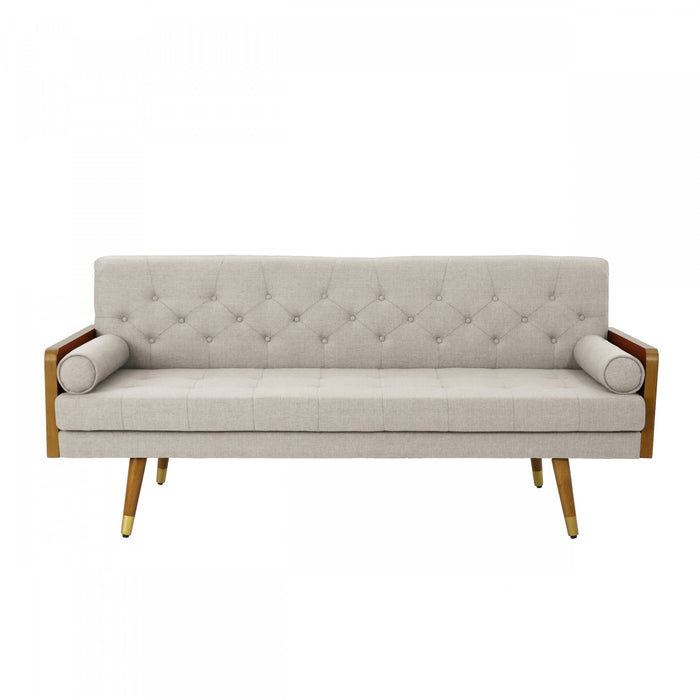 Aidan 3-seater Tufted Fabric Sofa With Rolled Pillows - Beige