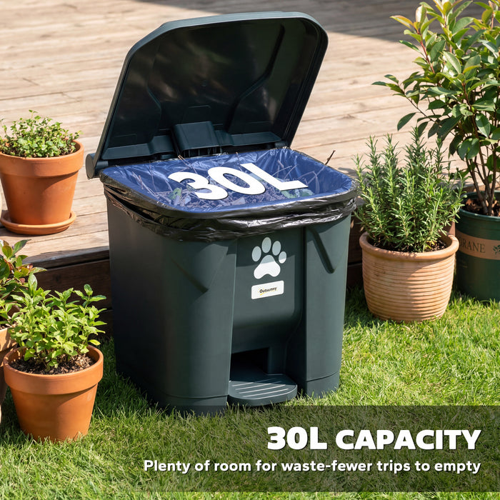 Outsunny Dog Poop Outdoor Garbage Bin with Lid and Foot Pedal, 8 Gallon Pet Waste Garbage Can, Waterproof Plastic Trash Can for Patio, Backyard, Garden, Dark Grey