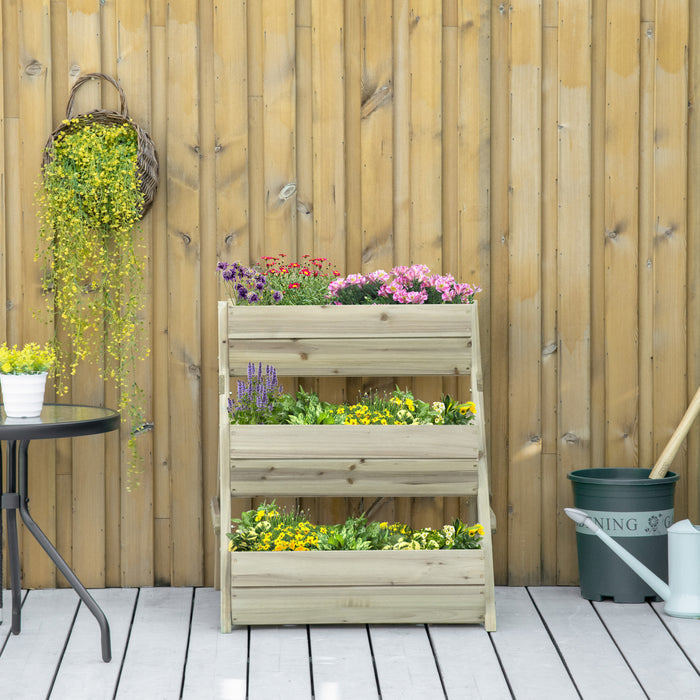 Outsunny 3 Tier Raised Garden Bed, Vertical Wooden Elevated Planter Box Kit For Flowers, Vegetables, Herbs, 26\" X 30\" X 30\", Light Green