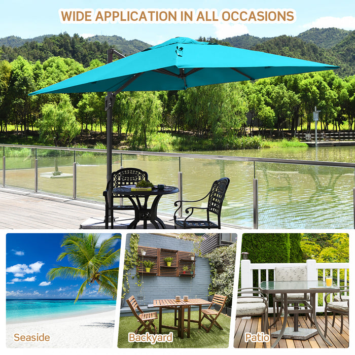 Costway 10x10 ft Patio Offset Cantilever Umbrella Aluminum 360° Rotation Tilt Turquoise