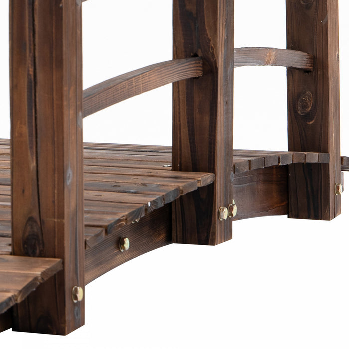 Outsunny 5ft Wood Garden Bridge Outdoor Decorative Landscape Side Rails Backyard Moon Bridge Park Decor Stained Wood