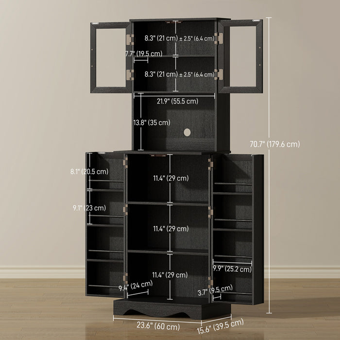 71\" Kitchen Pantry Cabinet, Kitchen Hutch with 8 Door Shelves, Black