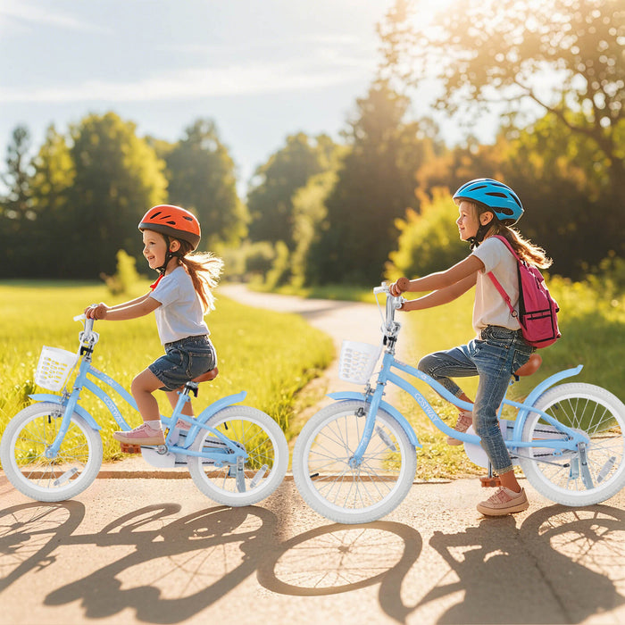 Costway 16\" Kids Bike Toddler Adjustable Bicycle With Training Wheel For 4-7 Years Old Girl Blue