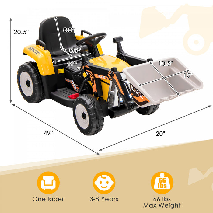 Costway Kids Ride On Excavator Digger 12v Electric Tractor Rc W/ Digging Bucket Yellow