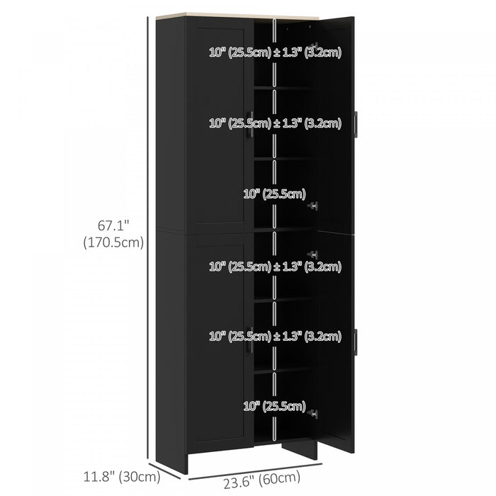 HOMCOM 67\" Kitchen Pantry 4-door Storage Cabinet with Adjustable Shelves