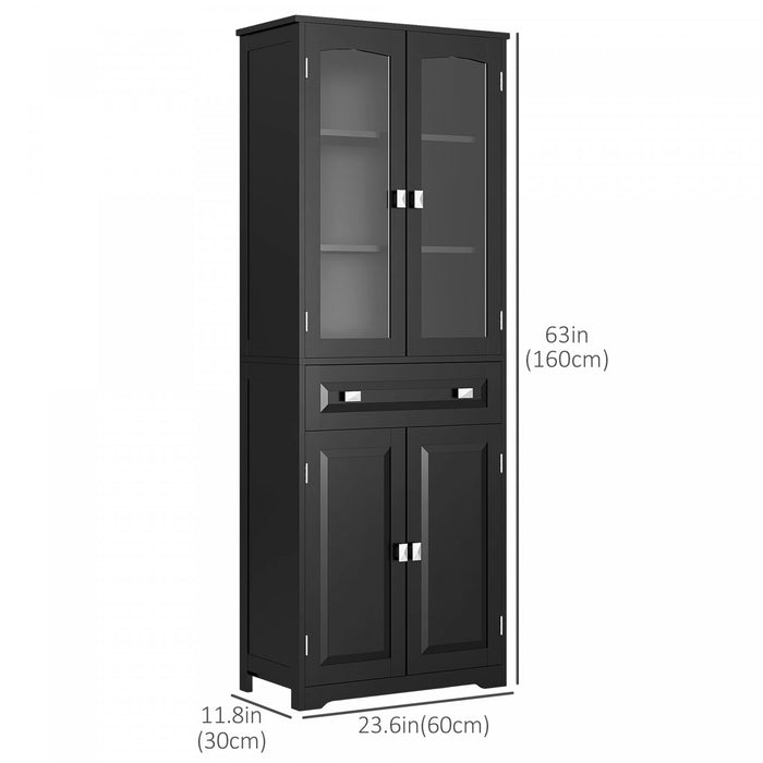 HOMCOM 63\" Kitchen Pantry Storage Cabinet w/Adjustable Shelves Glass Door