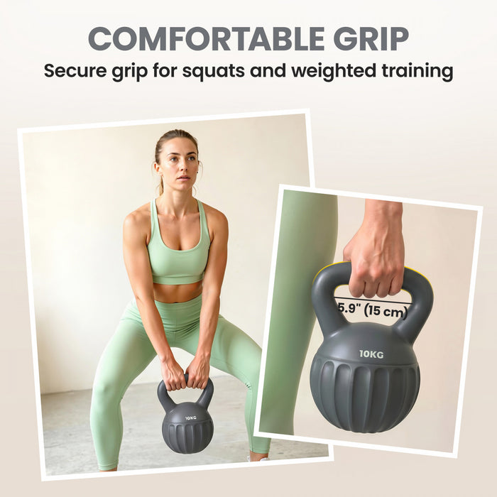 Soozier Kettlebell, 22 lbs Kettle Bell with Non-Slip Handle for Home Gym, Weight Lifting and Strength Training, Grey