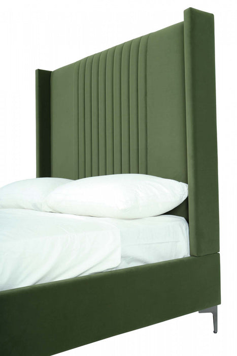 Promenade Mid-Century Modern Upholstered Velvet Full Bed in Moss Green