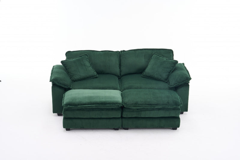 Liam 84.6\" Comfortable Cloud Modular Sofa with Corduroy Upholstered,Green