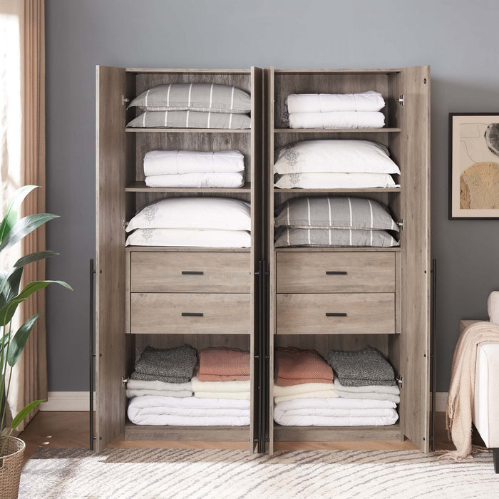 Lee Modern 32\" Wardrobe Closet in Rustic Gray - Set of 2 Armoire