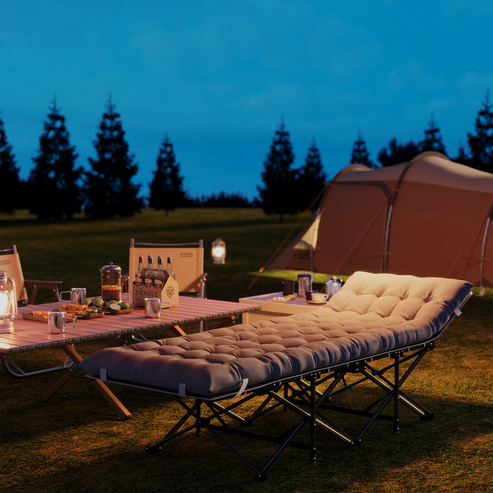 Outsunny Camping Cot For Adults With Mattress, Folding Bed, Light Grey