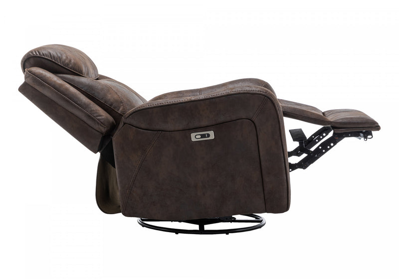 Power Reclining Chair, 37\" Wide, Glider, Swivel, Usb Ports Included, Brown Leather-Look Recliner