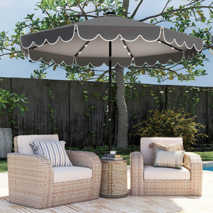 Costway 10 FT Solar Patio Umbrella with 24 LED Lights 8 Ribs & Tilt Adjustment Gray