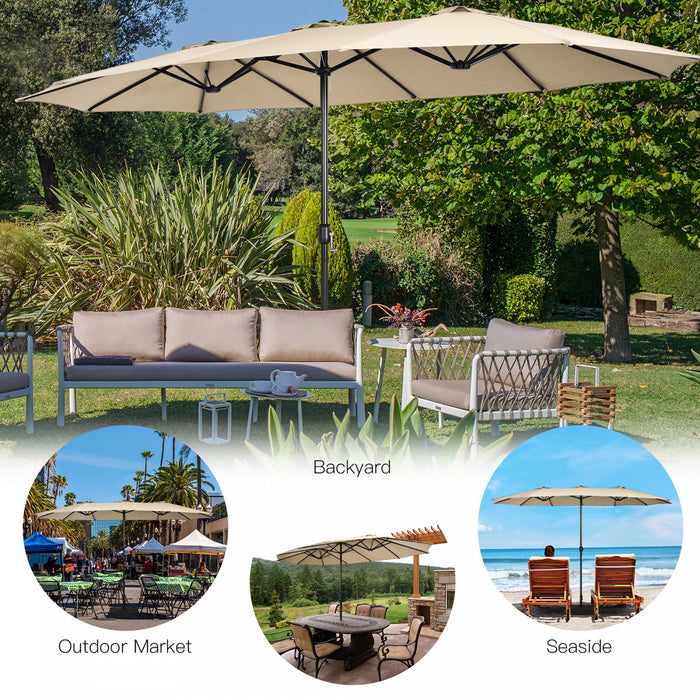 Costway 15 Ft Patio Double Sided Umbrella Outdoor Market Umbrella Beige