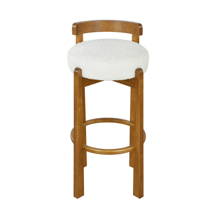 Elise Modern Round Seat Rubberwood Bar Stool Set of 2 with Curved Back Support and Sherpa Upholstery,White