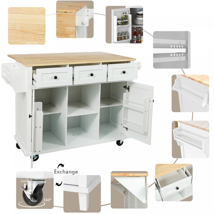 Margery Rubberwood Kitchen Cart With Drop-leaf Countertop And Storage Racks -White