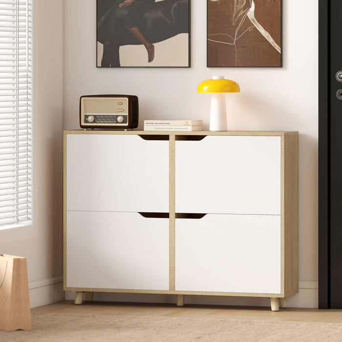HOMCOM Shoe Cabinet, Shoe Storage Cabinet with 4 Flip Drawers, Natural