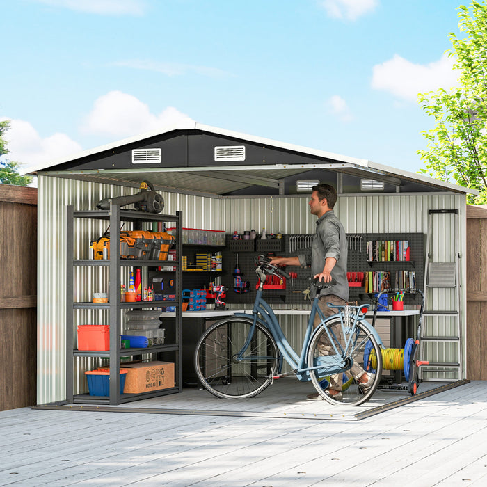 Outsunny 12' x 8' Metal Shed, Heavy Duty Outdoor Storage Shed, Dark Grey