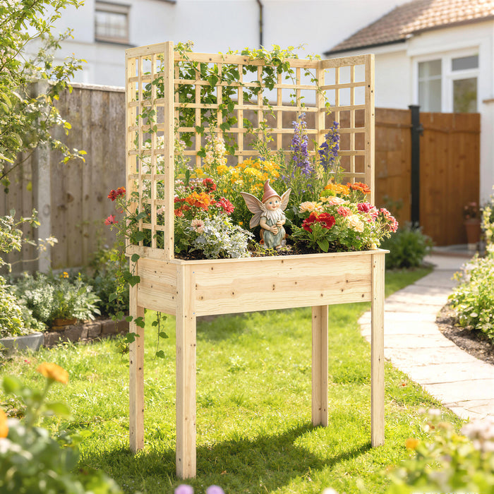 Outsunny Wooden Raised Garden Bed with 3 Trellises