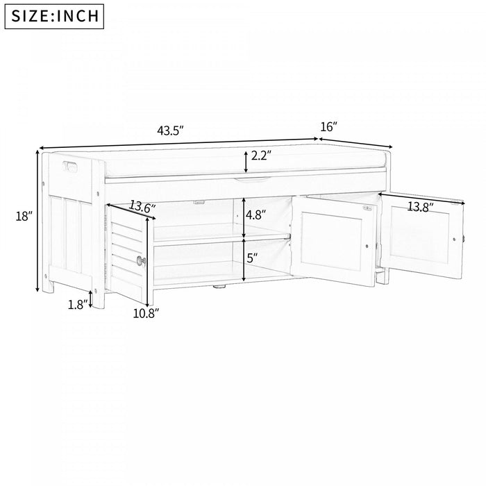 Olivia Pine Wood Storage Bench With 3-door Shoe Cabinet With Hidden Compartment - White