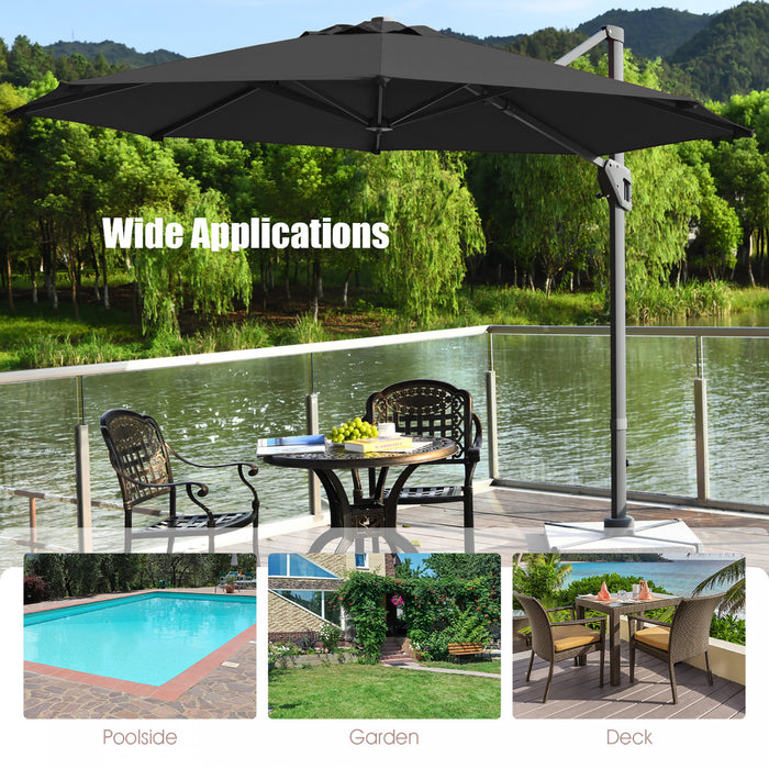 Costway 11ft Patio Offset Umbrella Cantilever Rotation Aluminum Tilt Cross Base Gray
