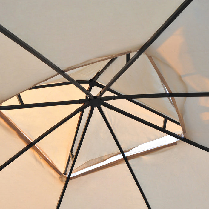 Outsunny 10' X 10' Steel Outdoor Patio Gazebo Canopy With Removable Mesh Curtains, Display Shelves, & Steel Frame, Beige