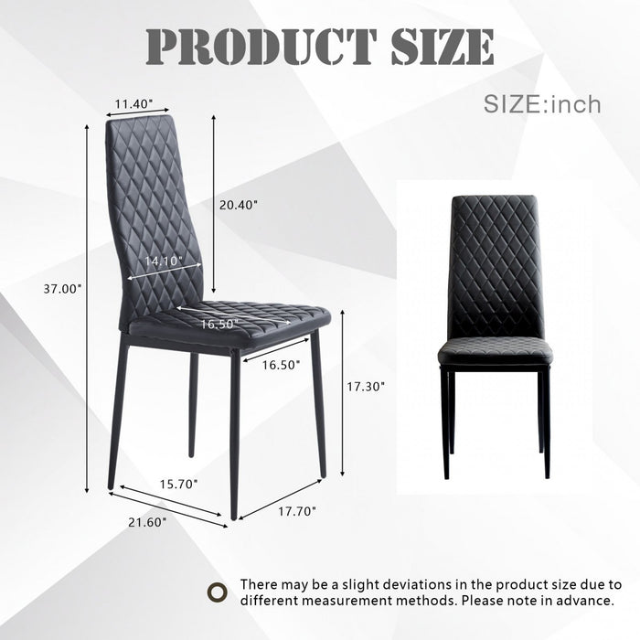 Ava Modern Diamond Grid Pattern Dining Chair Set (6-Pack) with Fireproof Leather and Metal Frame,Black