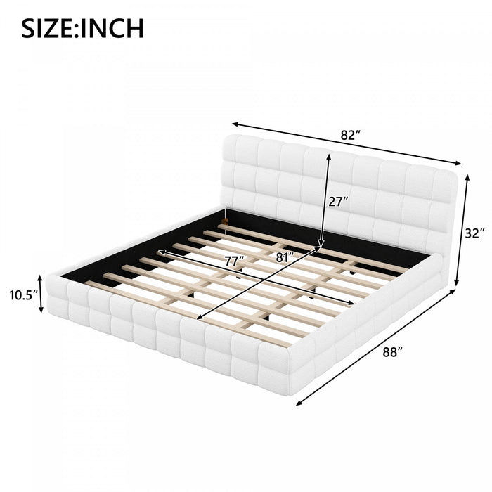 Emma Modern Upholstered Platform Bed with Comfortable Solid Wood,King Size,White King Bed