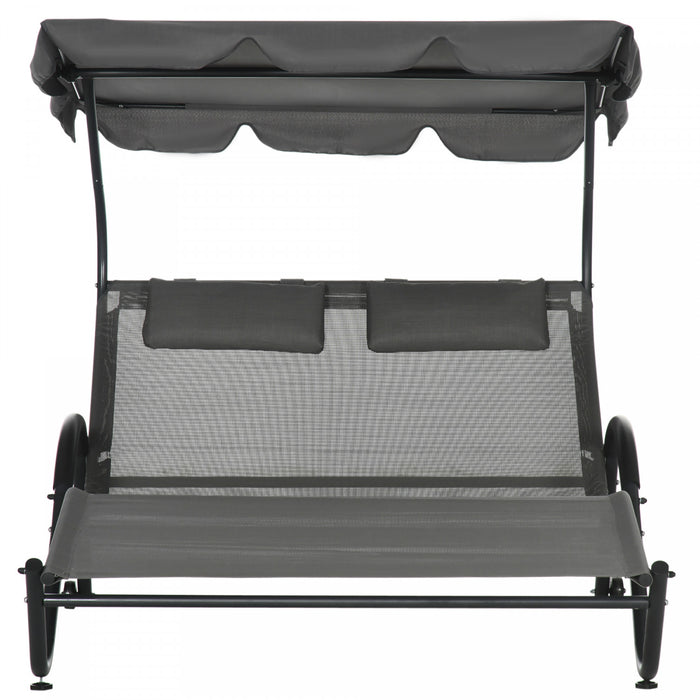 Outsunny Tanning Chair With Sunshade Roof Chaise Lounge Chair, Dark Gray