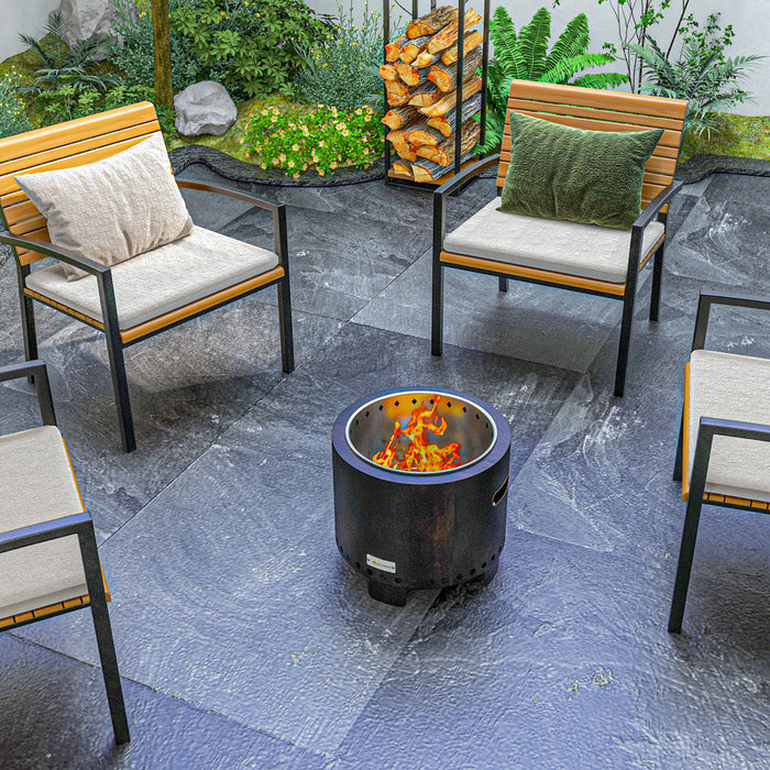 Outsunny Smokeless Fire Pit, Portable Wood Burning Firepit With Poker Black