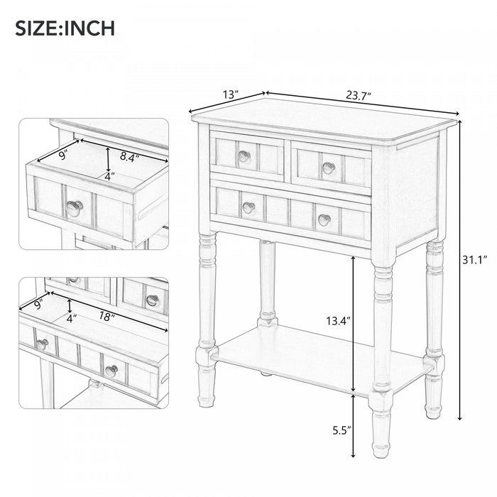 Olivia Solid Wood Console Table With Drawers And Bottom Shelf - Brown
