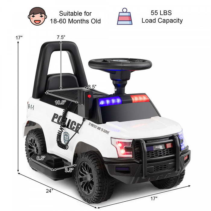 2-in-1 6v Kids Ride On Police Car Toddler Push Car W/ Megaphone & Siren White