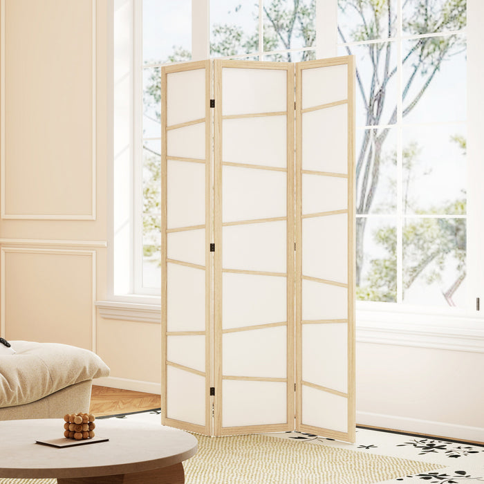 HOMCOM Folding Room Divider, 3 Panel Privacy Screen, Natural Wood