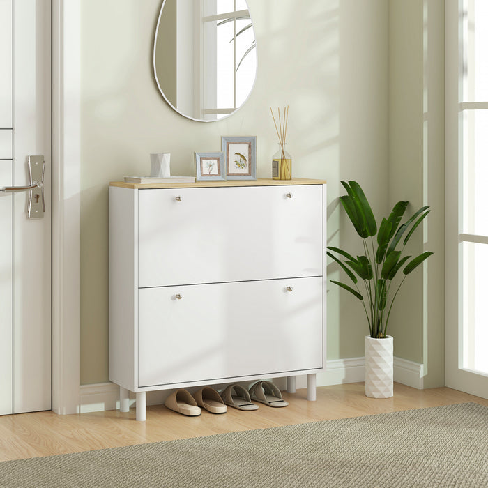 HOMCOM Narrow Shoe Storage Cabinet with Adjustable Shelves, White