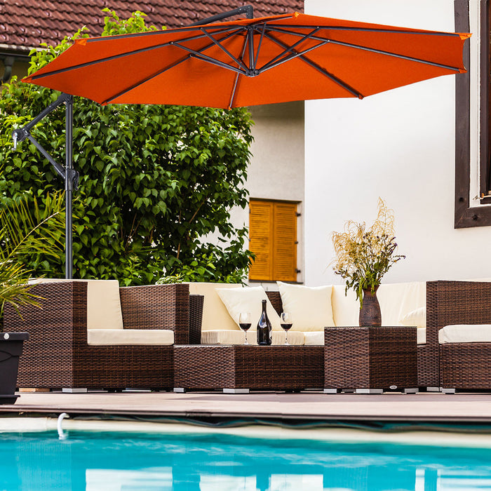 Costway 10' Ft Hanging Umbrella Patio Sun Shade Offset Outdoor Market Cross Base Orange