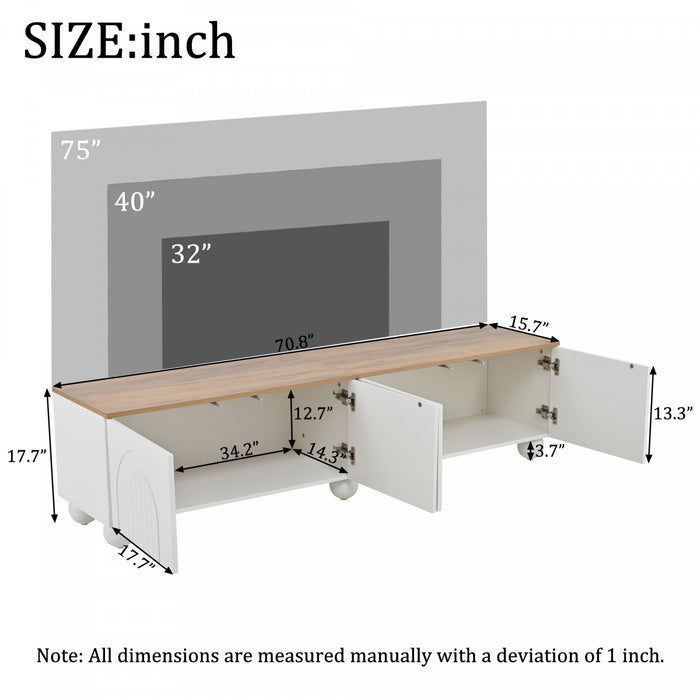 Nathan TV Stand with 4 Doors Large Storage,White