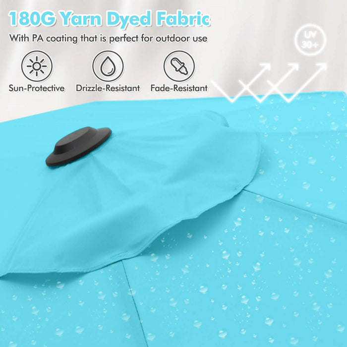 Costway 13FT Double-sided Patio Umbrella with Solar Lights Crank Handle Umbrella Base Turquoise