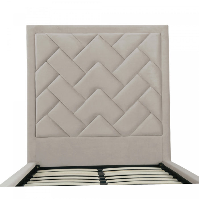 Crosby Modern Upholstered Velvet Twin Bed in Greige