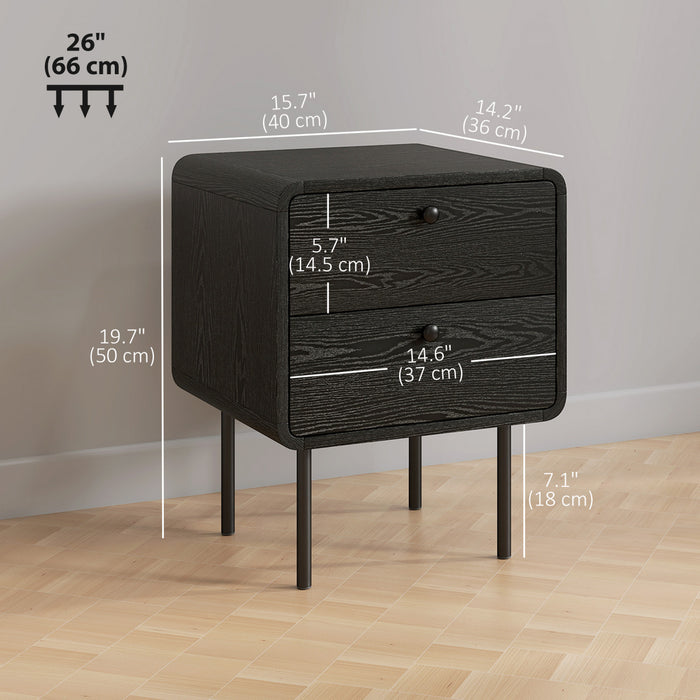 HOMCOM Nightstand Set of 2 with 2 Storage Drawers, Bedside Tables, Black