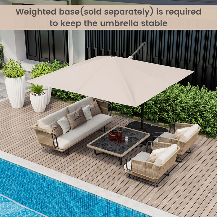 Costway Patio 9.5FT Square Cantilever Offset Hanging Umbrella 2-Tier 360° Outdoor Beige