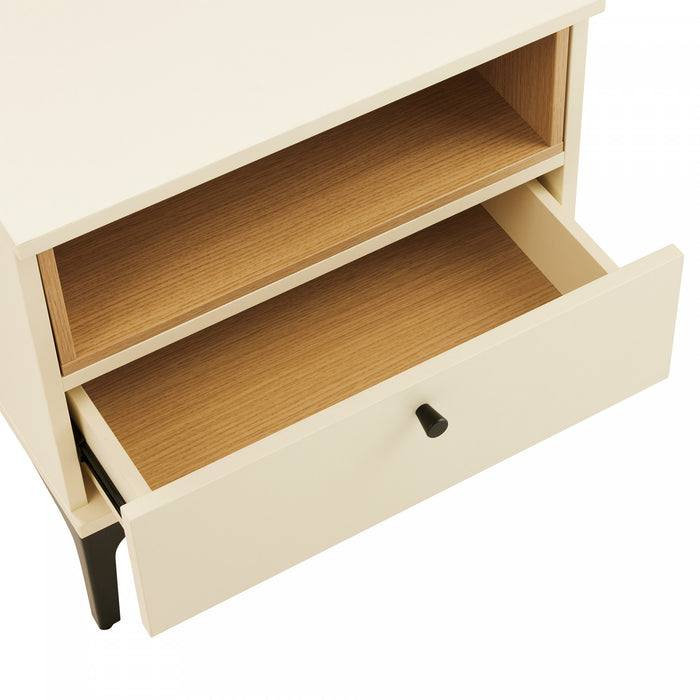 Amara Modern 20\" Nightstand in Cream and Light Oak (1-Drawer) - Set of 2