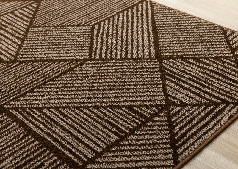 Covington Brown Taupe Striped Geometric Design Rug, 6'7\" x 9'10\" Indoor Area Rug