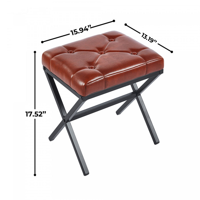 Liam Accent Stool with Tufted Cushion and Metal Legs,Brown Accent Chair
