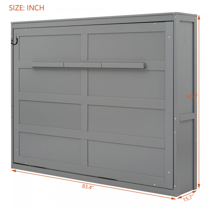 Evelyn Space-Saving Murphy Wall Bed with Foldable Cabinet Design,Full Bed,Grey